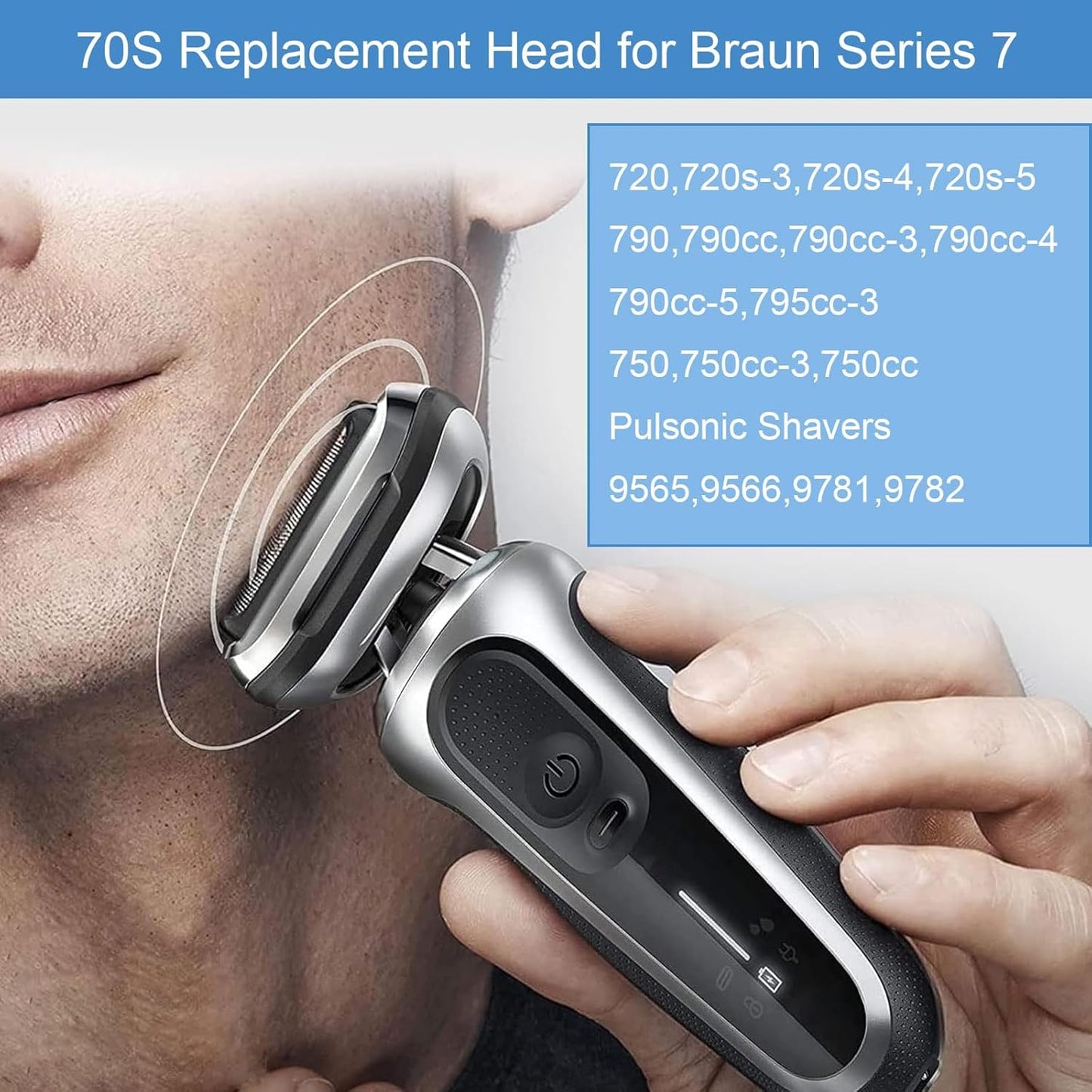 Replacement Head Compatible with Braun Electric Foil Shaver，70S Series 7, Compatible with Braun Series 7 790cc 760cc 750cc 720 799 797 (2 Pack)
