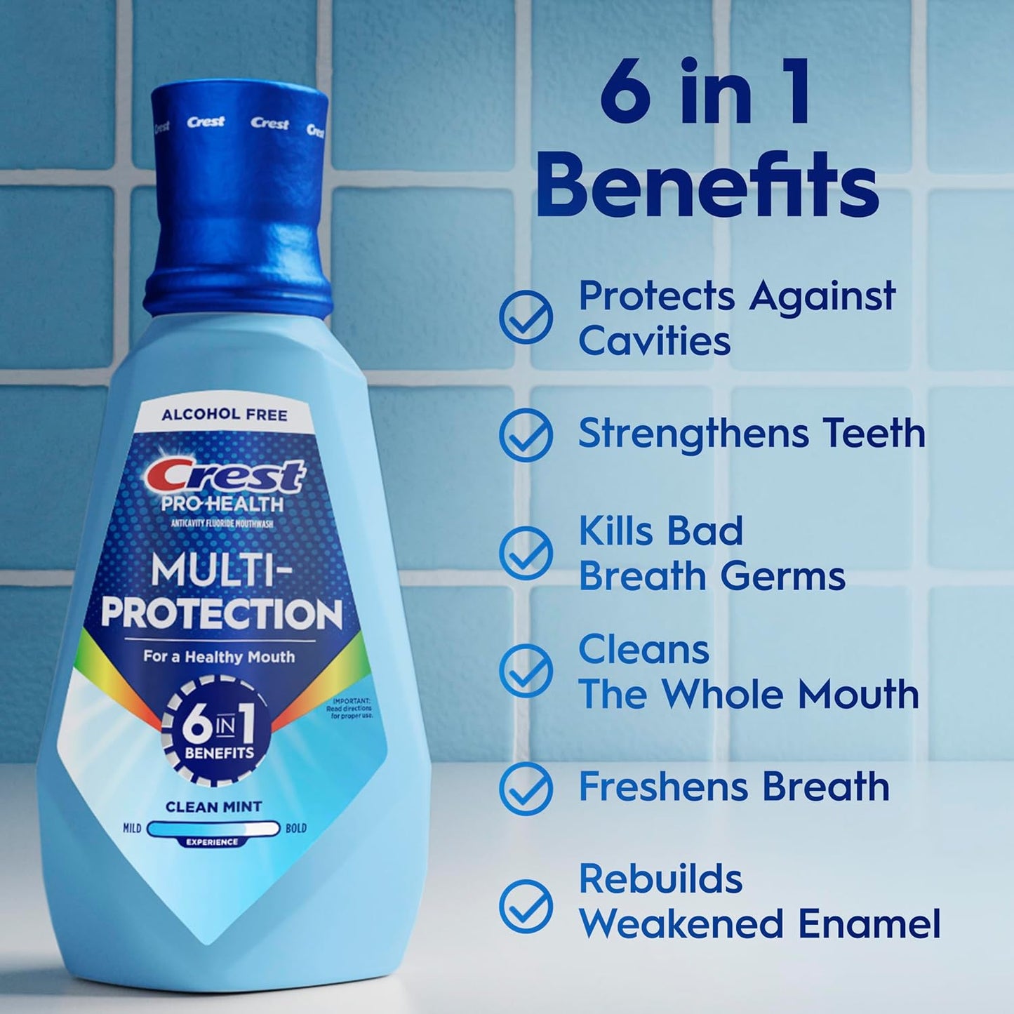 Crest Pro Health Advanced Multi-Protection Mouthwash, Alcohol Free, Extra Deep Clean Fresh Mint, 500 mL (16.9 Fl Oz), Pack of 4