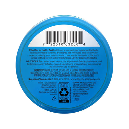 O'Keeffe's Healthy Feet Foot Cream, 3.2 oz Jar, 1-Pack For Extreme Dryness | Repairs Extremely Cracked, Dry Feet..