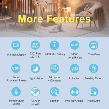 HelloBaby 720P 5.5” HD Baby Monitor with Camera and Audio No WiFi