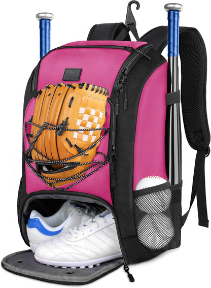 MATEIN Baseball Backpack, Softball Bat Bag with Shoes Compartment for Youth (Pink-Black)