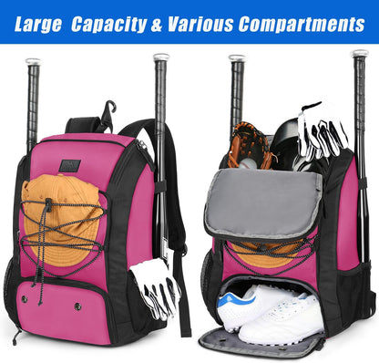 MATEIN Baseball Backpack, Softball Bat Bag with Shoes Compartment for Youth (Pink-Black)