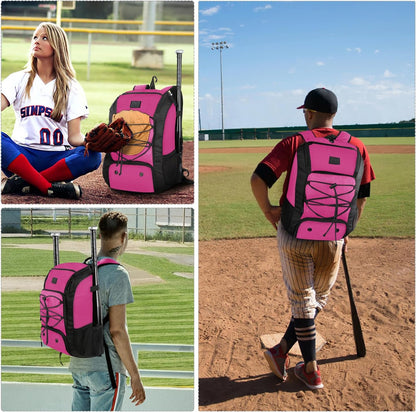 MATEIN Baseball Backpack, Softball Bat Bag with Shoes Compartment for Youth (Pink-Black)