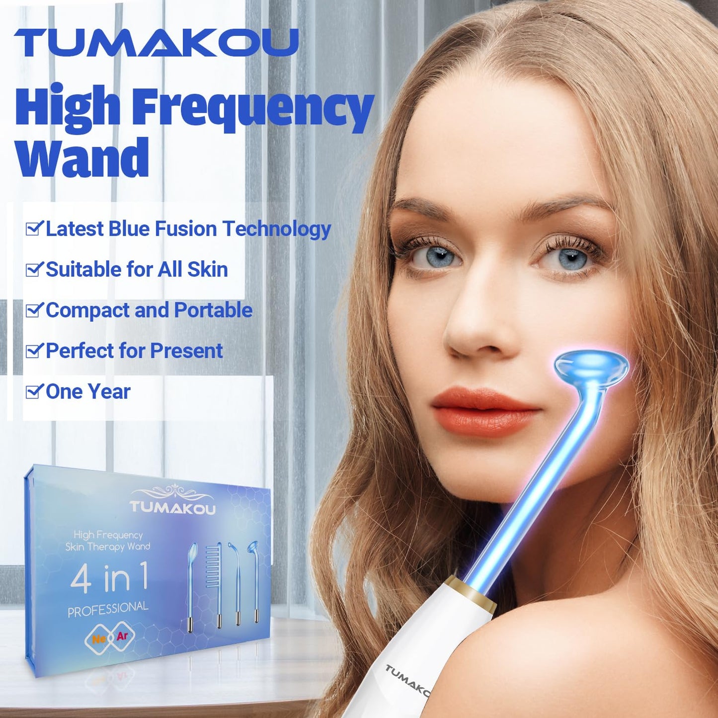 High Frequency Facial Device - TUMAKOU Blue High Frequency Facial Wand..