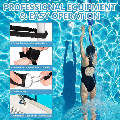 Hikeen Swimming Training Belt - 4M Tether for Swim in Place, Stationary Harness..