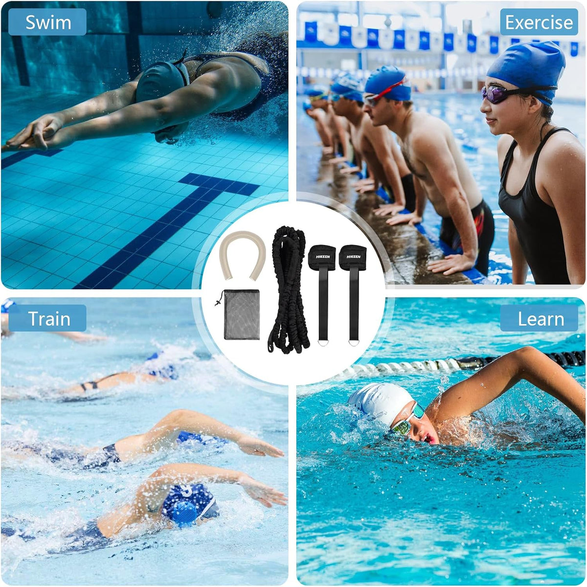 Hikeen Swimming Training Belt - 4M Tether for Swim in Place, Stationary Harness..