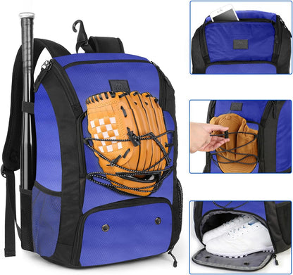 MATEIN Baseball Backpack, Softball Bat Bag with Shoes Compartment for Youth (Blue)