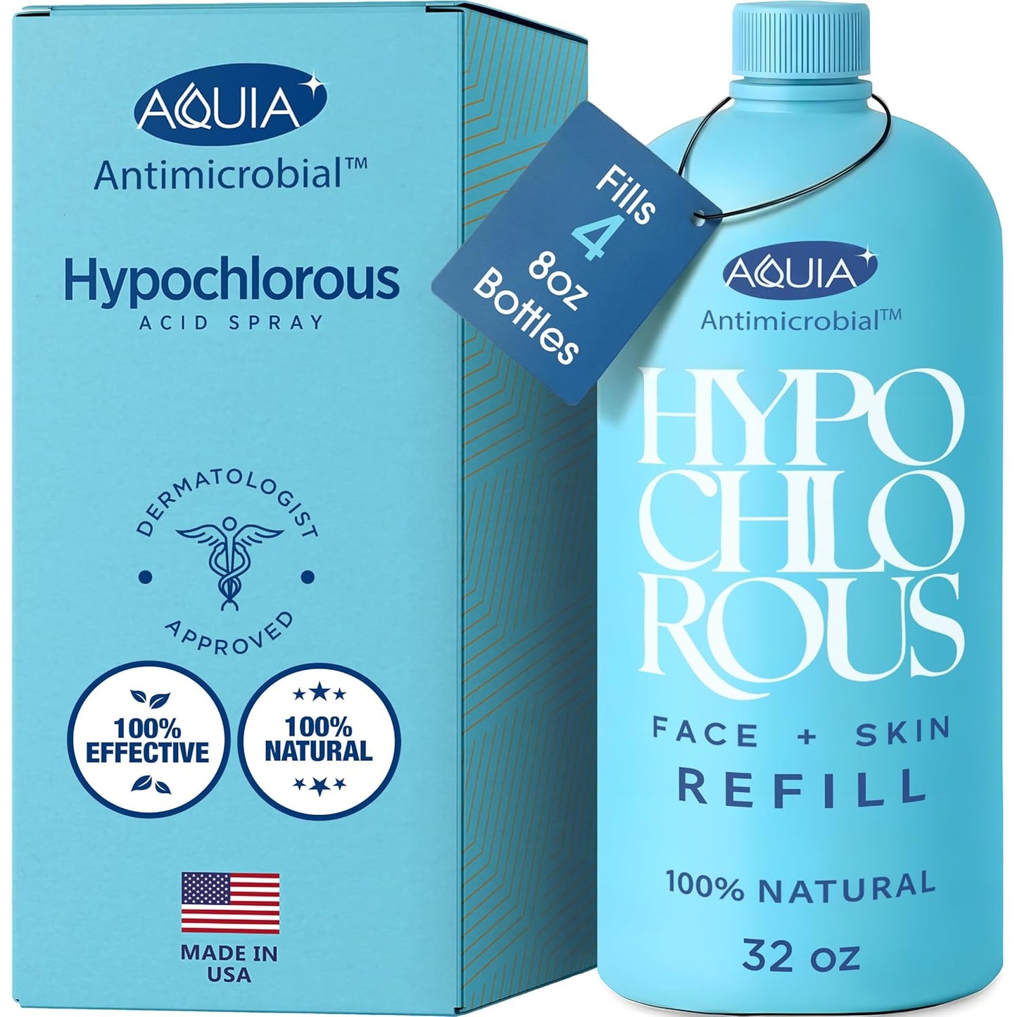 Hypochlorous Acid Spray for Face and Skin; Facial Cleanser | 32oz Refill Face Mist Hypochlorous Acid Spray for Skin, Acne, Rash, Eczema, Wound