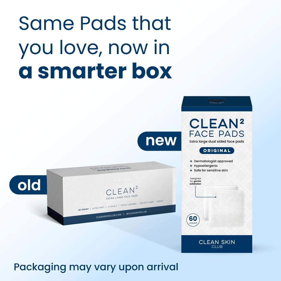 Clean Skin Club Clean² Pads 2.0 [NEW &amp; Improved Edges] Guaranteed Not to Shed &amp; Tear, Unique Triple Layers, Textured Side &amp; Ultra Soft Side..