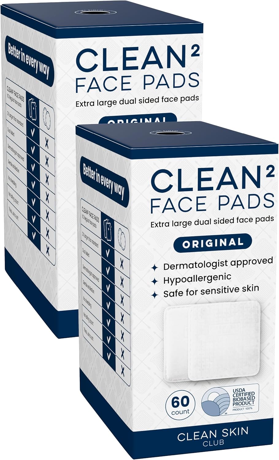 Clean Skin Club Clean² Pads 2.0 [NEW &amp; Improved Edges] Guaranteed Not to Shed &amp; Tear, Unique Triple Layers, Textured Side &amp; Ultra Soft Side..
