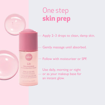 Indeed Labs Lit Skin Prep Serum for Makeup | Face Serum with Taurine for Radiance, Hydrating Hyaluronic Acid, &amp; Pore-Minimizing Niacinamide ..