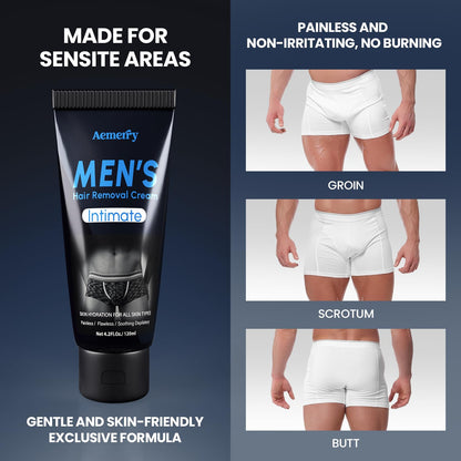 Intimate Hair Removal Cream for Men: Effective Painless Flawless Depilatory Cream for arms legs chest and Pubic Area..