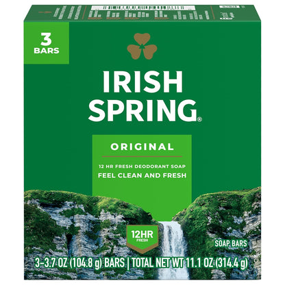 Irish Spring Bar Soap for Men, Original Clean, Smell Fresh and Clean for 12 Hours, Men Soap Bars for Washing Hands and Body..