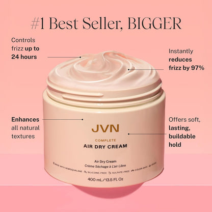 JVN No Heat Complete Air Dry Cream, 13.5 Fl Oz, Jumbo Size, Hair Smoothing Cream Enhances Your Natural Texture..