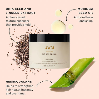 JVN No Heat Complete Air Dry Cream, 13.5 Fl Oz, Jumbo Size, Hair Smoothing Cream Enhances Your Natural Texture..