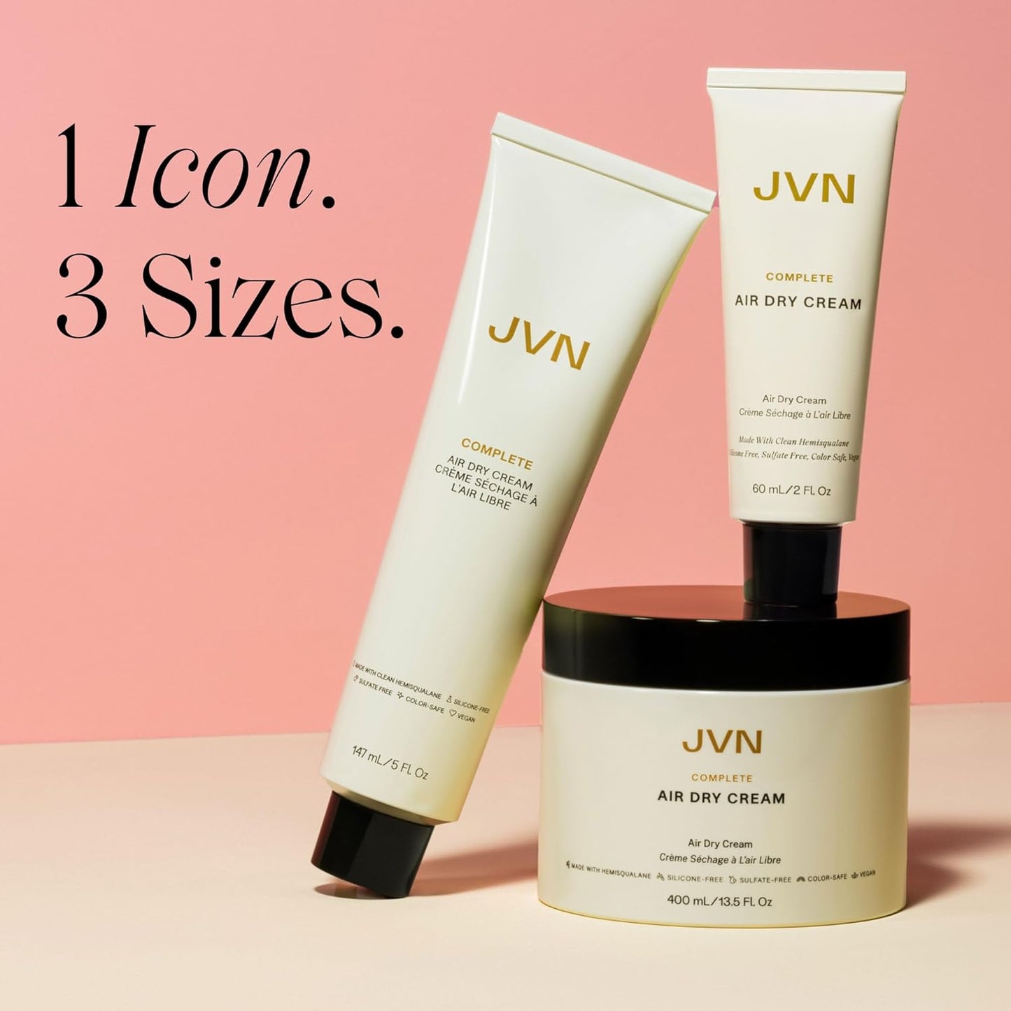 JVN No Heat Complete Air Dry Cream, 13.5 Fl Oz, Jumbo Size, Hair Smoothing Cream Enhances Your Natural Texture..