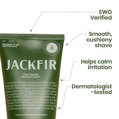 Jackfir The Classic Shave Cream - Natural Shaving Cream for Men Sensitive Skin, Face, EWG Verified, 70%+ Organic Ingredients..