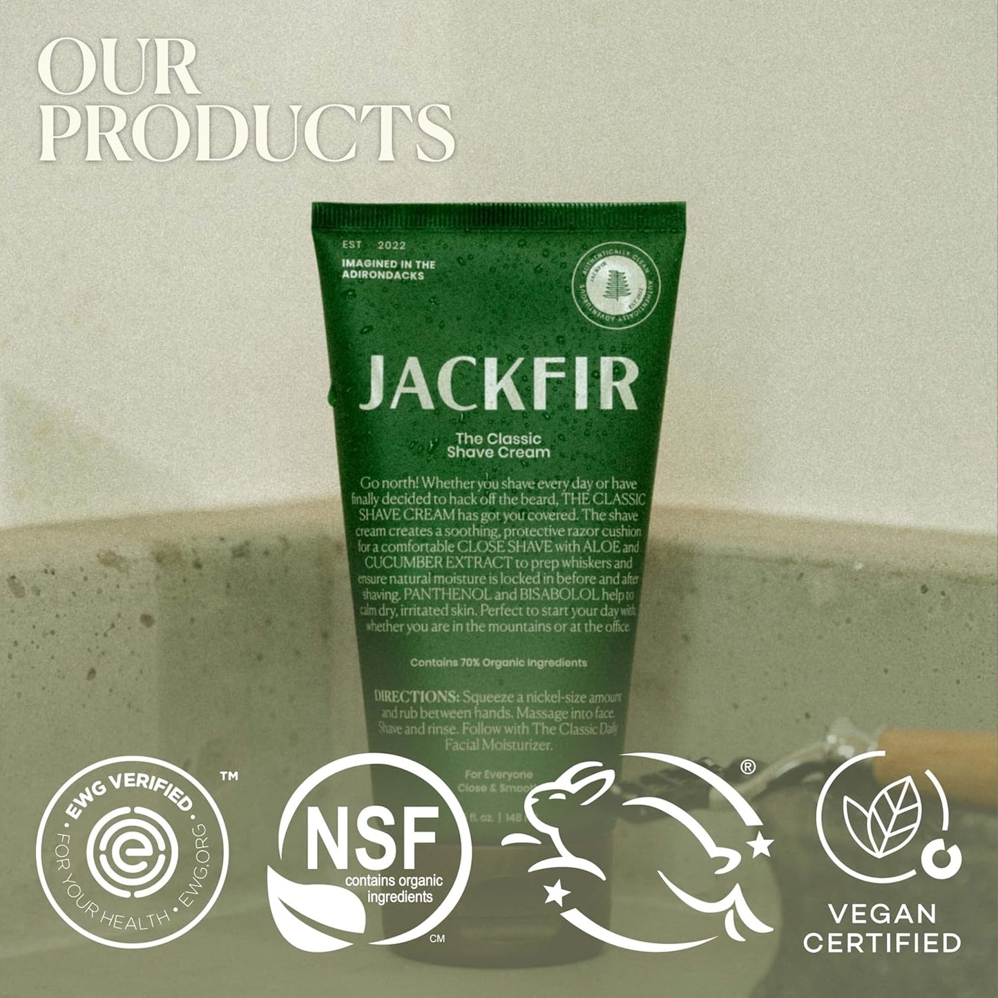 Jackfir The Classic Shave Cream - Natural Shaving Cream for Men Sensitive Skin, Face, EWG Verified, 70%+ Organic Ingredients..