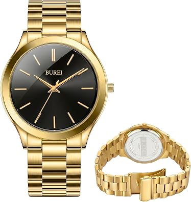 BUREI Men Watches Fashion Analog Stainless Steel Quartz Waterproof Watches