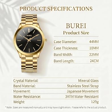 BUREI Men Watches Fashion Analog Stainless Steel Quartz Waterproof Watches