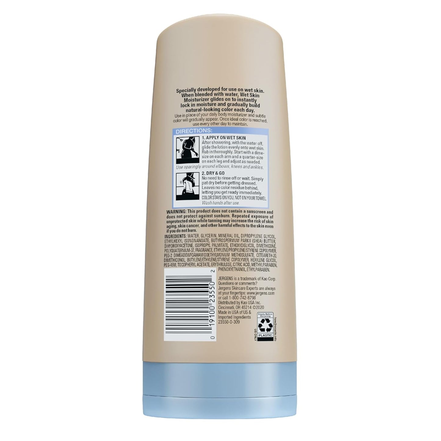 Jergens Natural Glow In Shower Lotion, Self Tanner for Fair to Medium Skin Tone, Sunless Tanning Wet Skin Lotion for Gradual, Flawless Color..