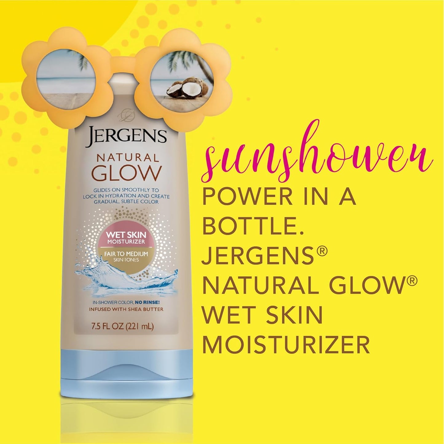 Jergens Natural Glow In Shower Lotion, Self Tanner for Fair to Medium Skin Tone, Sunless Tanning Wet Skin Lotion for Gradual, Flawless Color..