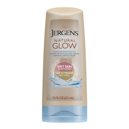 Jergens Natural Glow In Shower Lotion, Self Tanner for Fair to Medium Skin Tone, Sunless Tanning Wet Skin Lotion for Gradual, Flawless Color..