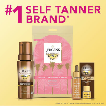 Jergens Natural Glow Instant Sun Drops, Sunless Tanning for Face and Body, Instant Sun Bronzing Drops, Oil Free, 1 Fl Oz