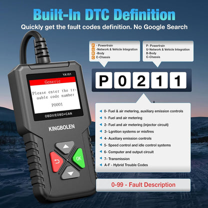 KINGBOLEN OBD2 Scanner YA101 Code Reader, Universal Automotive Engine..