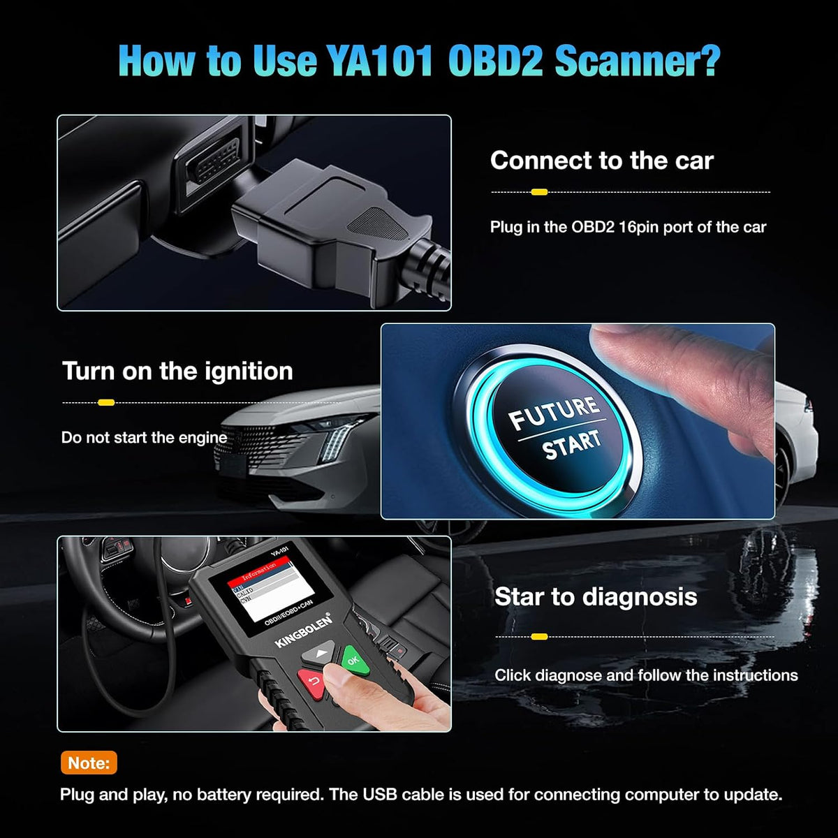 KINGBOLEN OBD2 Scanner YA101 Code Reader, Universal Automotive Engine..
