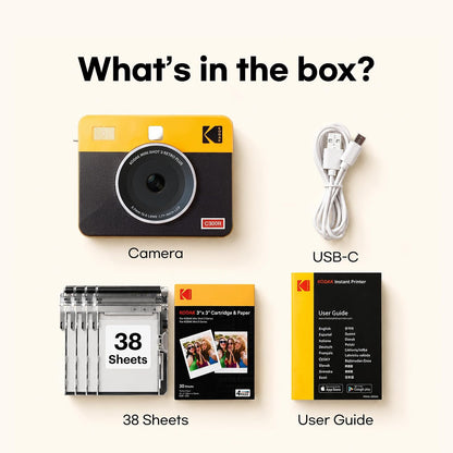 KODAK Mini Shot 3 Retro 3x3 Instant Camera, Photo Printer, 38 Sheet, White..