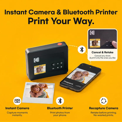 KODAK Mini Shot 3 Retro 3x3 Instant Camera, Photo Printer, 38 Sheet, White..