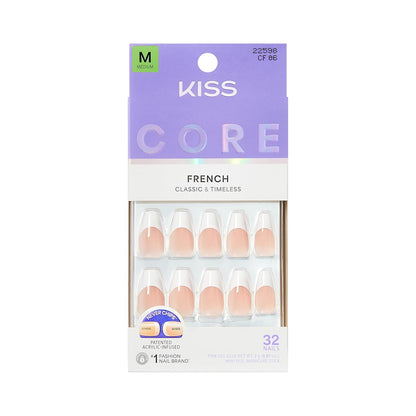 Kiss Core, Press On Nails, Nail glue included, 'Reunion', White, Medium Size, Coffin Shape, Includes 32 Nails..