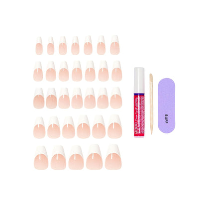 Kiss Core, Press On Nails, Nail glue included, 'Reunion', White, Medium Size, Coffin Shape, Includes 32 Nails..