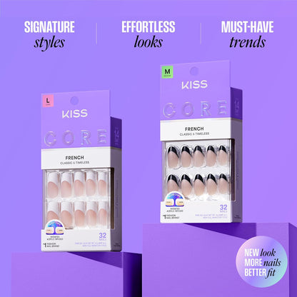 Kiss Core, Press On Nails, Nail glue included, 'Reunion', White, Medium Size, Coffin Shape, Includes 32 Nails..