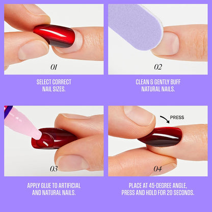 Kiss Core, Press On Nails, Nail glue included, 'Reunion', White, Medium Size, Coffin Shape, Includes 32 Nails..