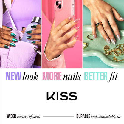 Kiss Core, Press On Nails, Nail glue included, 'Reunion', White, Medium Size, Coffin Shape, Includes 32 Nails..