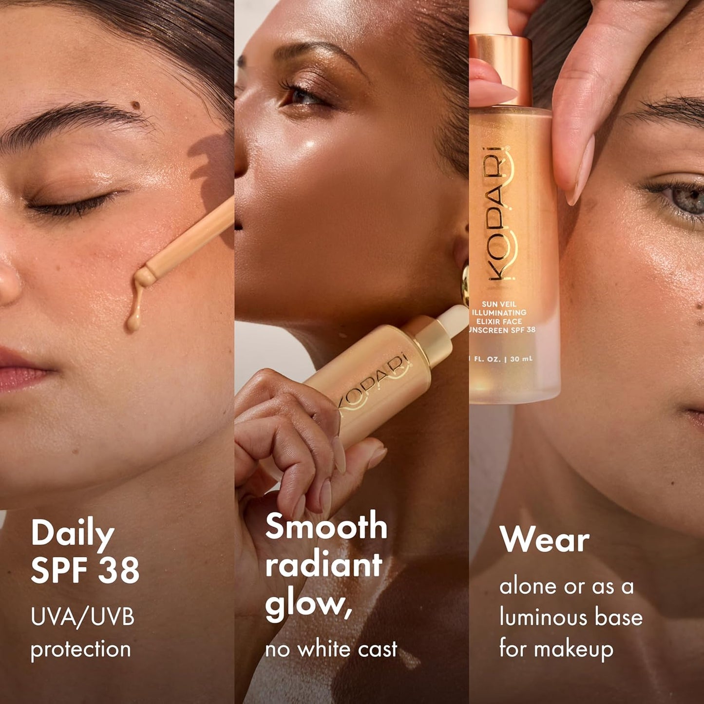 Kopari Sun Veil Illuminating Elixir Face Sunscreen SPF 38 | Lightweight Face Sunscreen with Shea Butter & Mica..