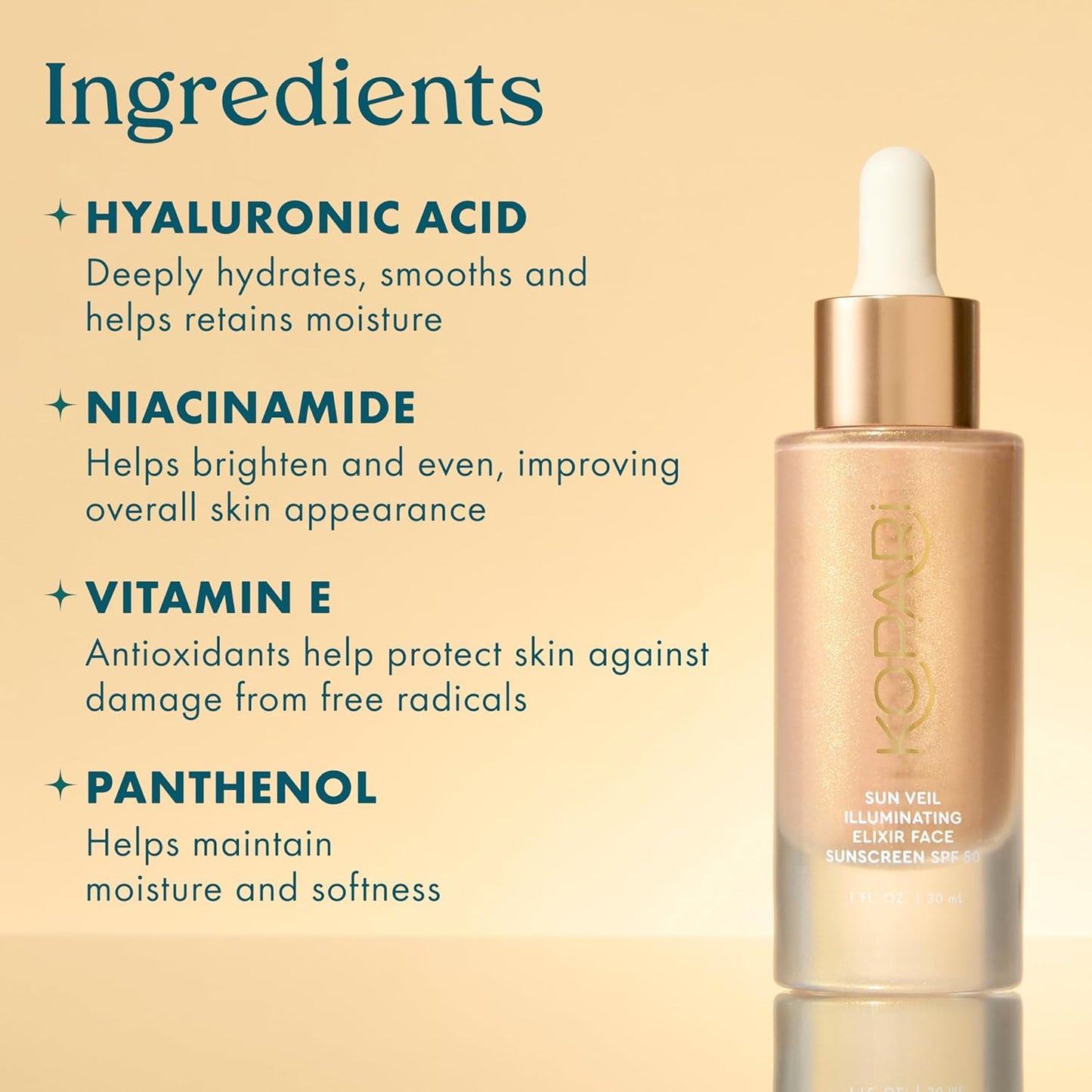 Kopari Sun Veil Illuminating Elixir Face Sunscreen SPF 38 | Lightweight Face Sunscreen with Shea Butter & Mica..