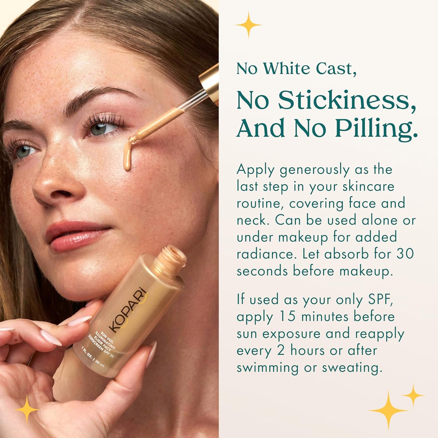 Kopari Sun Veil Illuminating Elixir Face Sunscreen SPF 38 | Lightweight Face Sunscreen with Shea Butter & Mica..