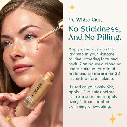 Kopari Sun Veil Illuminating Elixir Face Sunscreen SPF 38 | Lightweight Face Sunscreen with Shea Butter & Mica..