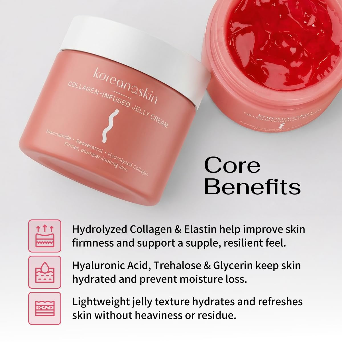Collagen Jelly Cream - Niacinamide & Resveratrol Formula - Korean Moisturizer for Glass Skin - 3.9oz