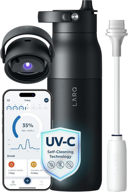 LARQ PureVis 2 Self Cleaning Water Bottle - UV Water Purifier with Filter Straw