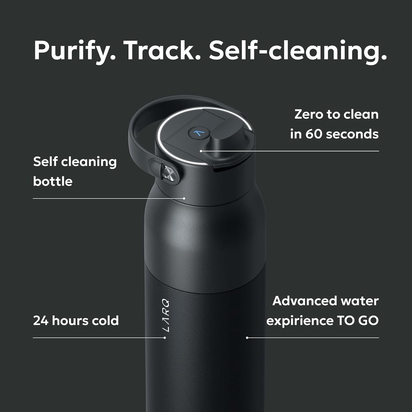LARQ PureVis 2 Self Cleaning Water Bottle - UV Water Purifier with Filter Straw