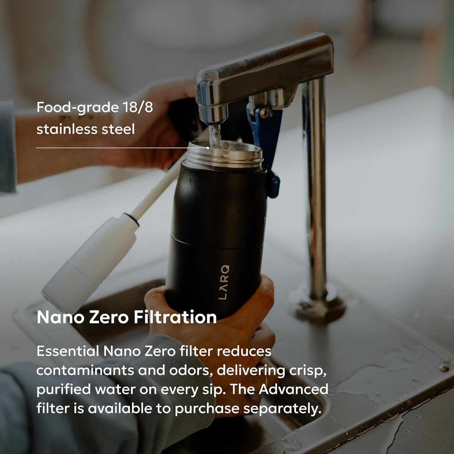 LARQ PureVis 2 Self Cleaning Water Bottle - UV Water Purifier with Filter Straw