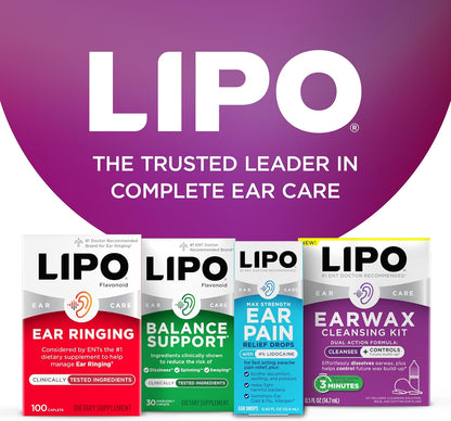LIPO Earwax Removal Kit - Ear Wax Removal Drops with Bulb Syringe & Ear Plugs - Ear Cleaning Kit for Clogged Ears..