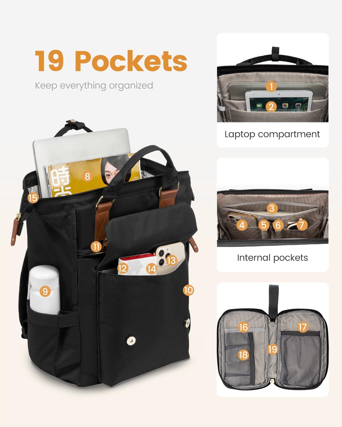 LOVEVOOK Laptop Backpack for Women, Teacher Work Laptop Bag with Large Cup Holder..