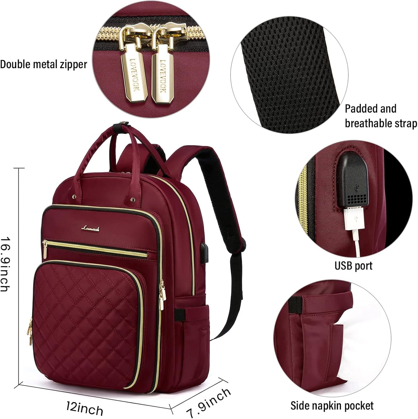 LOVEVOOK Laptop Backpack for Women, Computer Bag with USB Charging Port, Fits 15.6" Laptop..