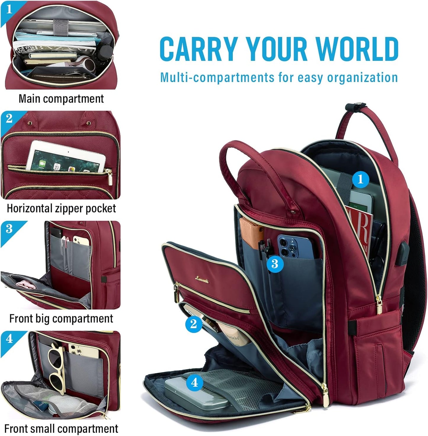 LOVEVOOK Laptop Backpack for Women, Computer Bag with USB Charging Port, Fits 15.6" Laptop..
