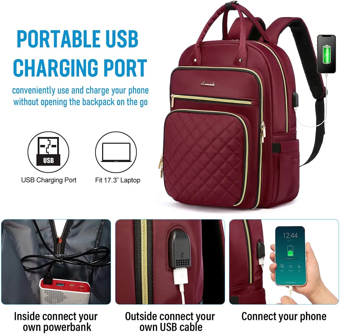 LOVEVOOK Laptop Backpack for Women, Computer Bag with USB Charging Port, Fits 15.6" Laptop..